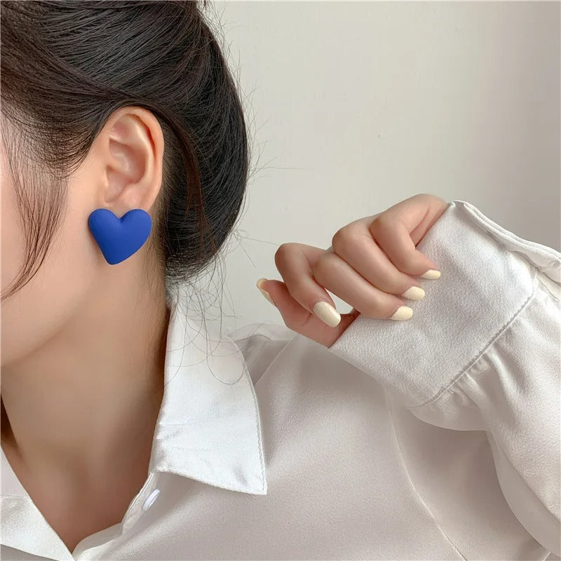 Boucle D'oreille Femme Cœur Lisse Bleu