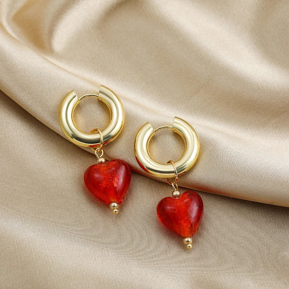 Boucle D'oreille Femme Cœur Rouge Pendant