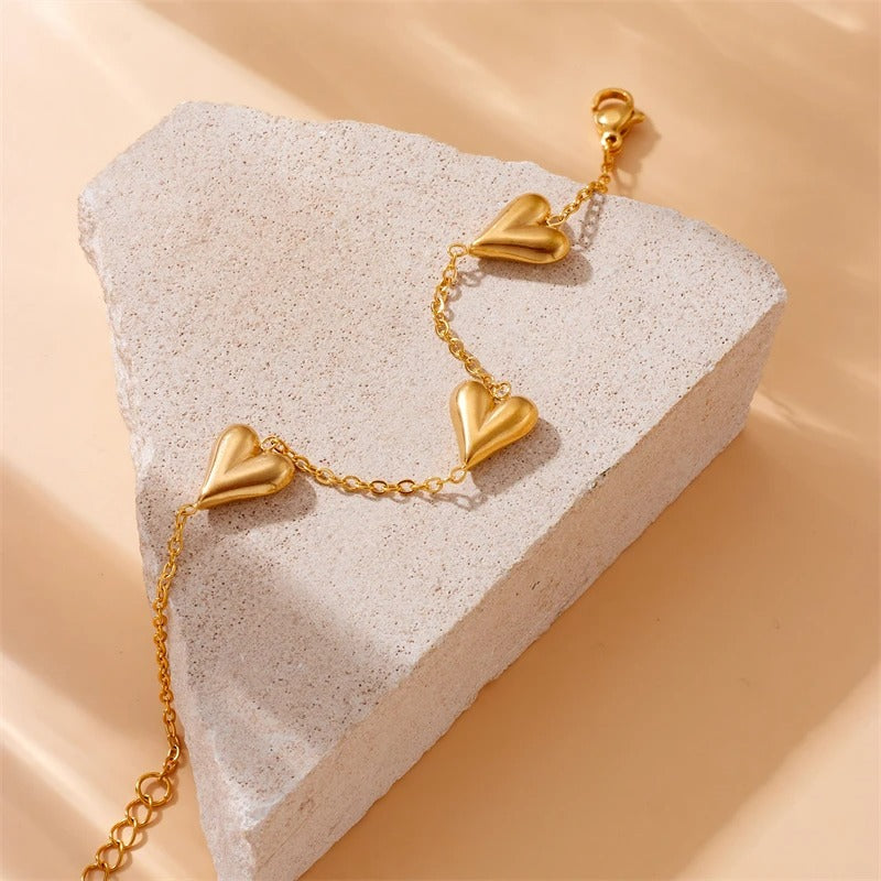 Bracelet Femme Chaine et Cœurs 3D