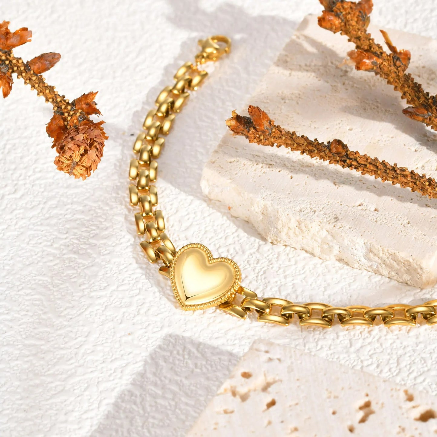 Bracelet Femme Chaîne Dorée Cœur Satiné