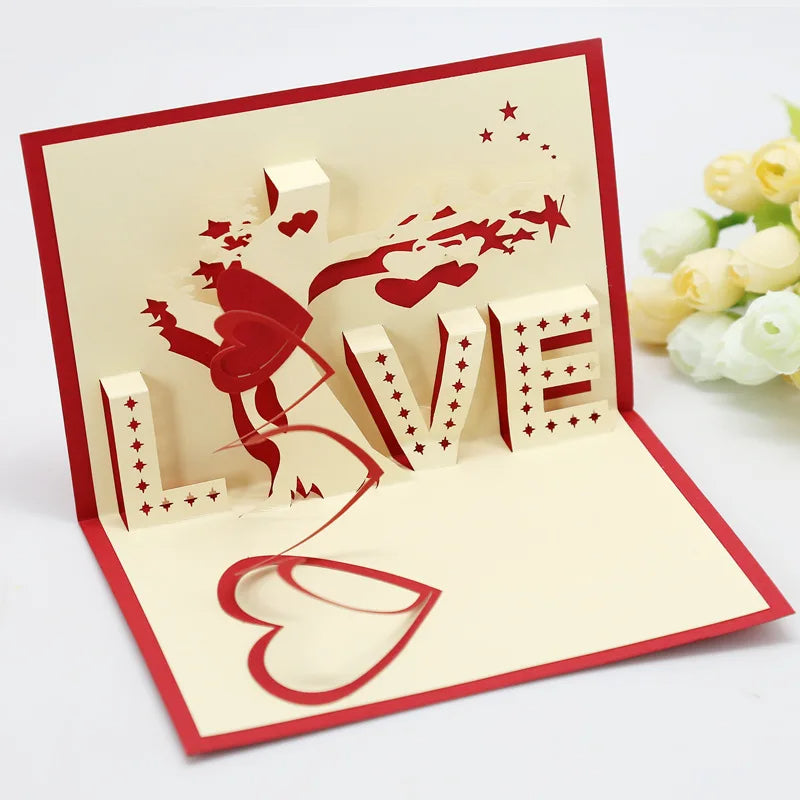 Carte 3D Amour sur fond gris