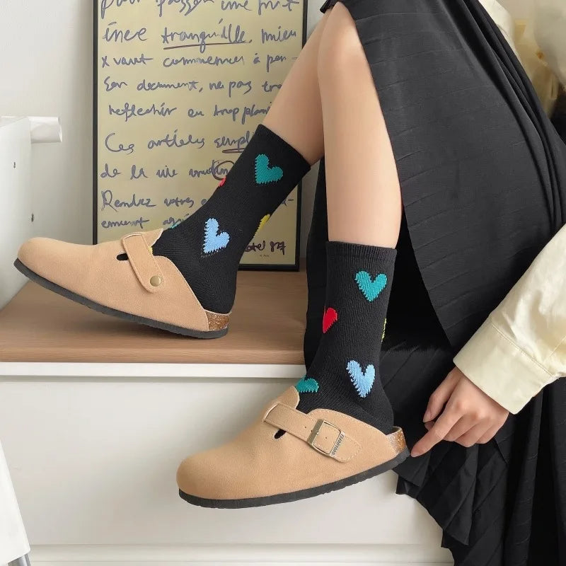 Chaussettes en Coton Respirant Motif Coeur