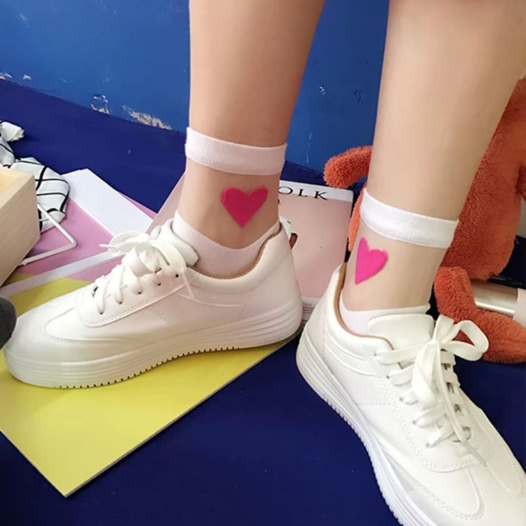 Chaussettes pour Femme Transparentes avec Coeur