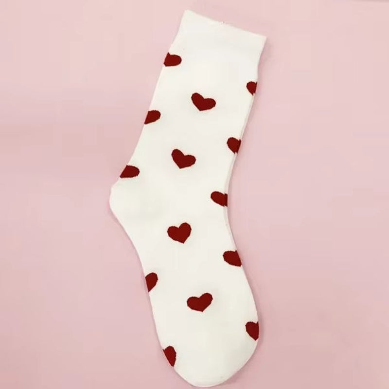 Chaussettes Hautes Motif Coeur sur fond rose