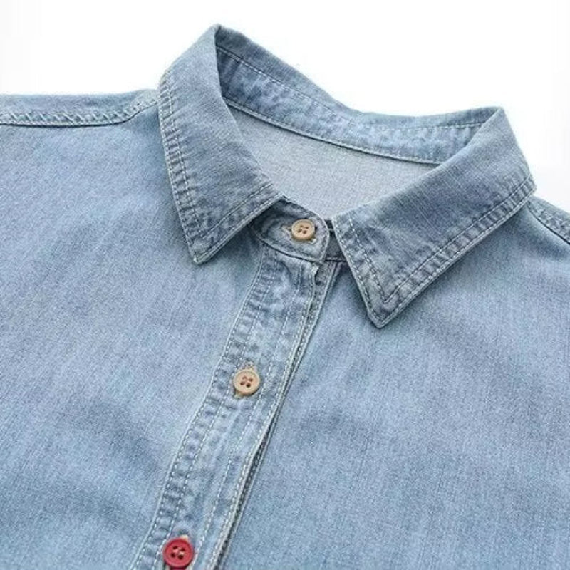 Chemise Femme en Denim avec Coeurs Brodés