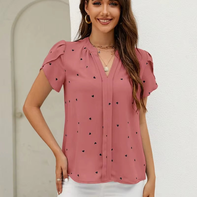 Chemise Femme Rose à Motifs Coeurs