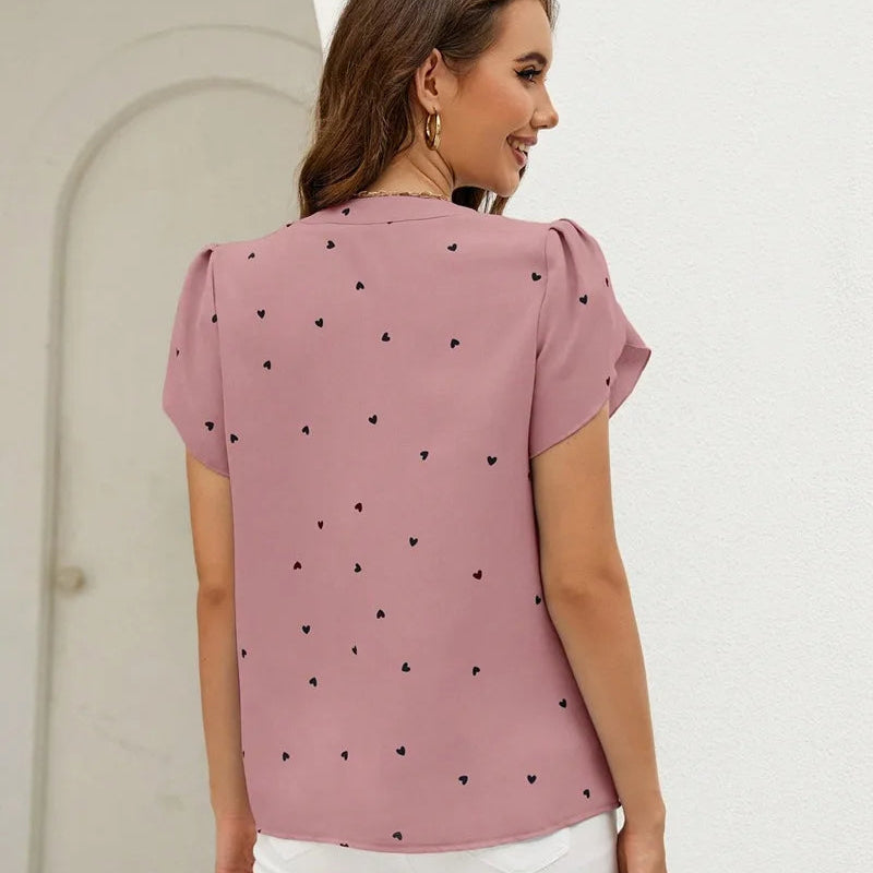 Chemise Femme Rose à Motifs Coeurs