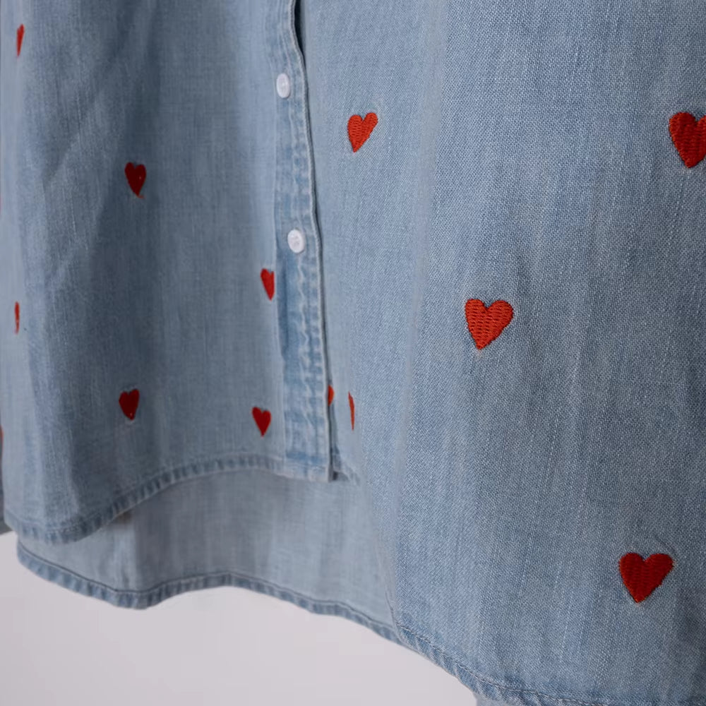 Chemise Femme Vintage à Motifs Coeurs