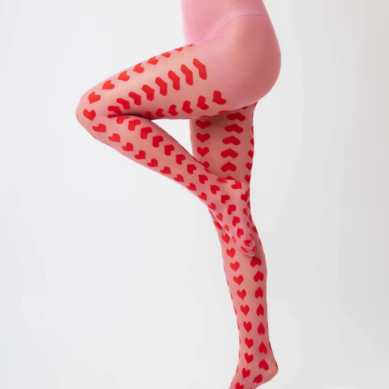 Collant Femme Rose à Coeurs