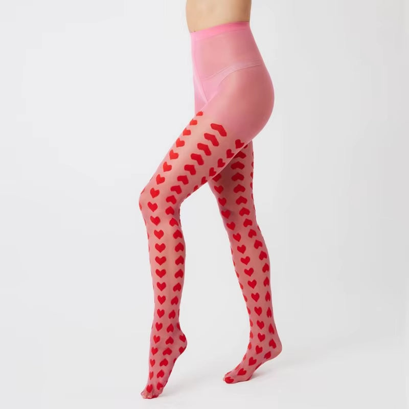 Collant Femme Rose à Coeurs