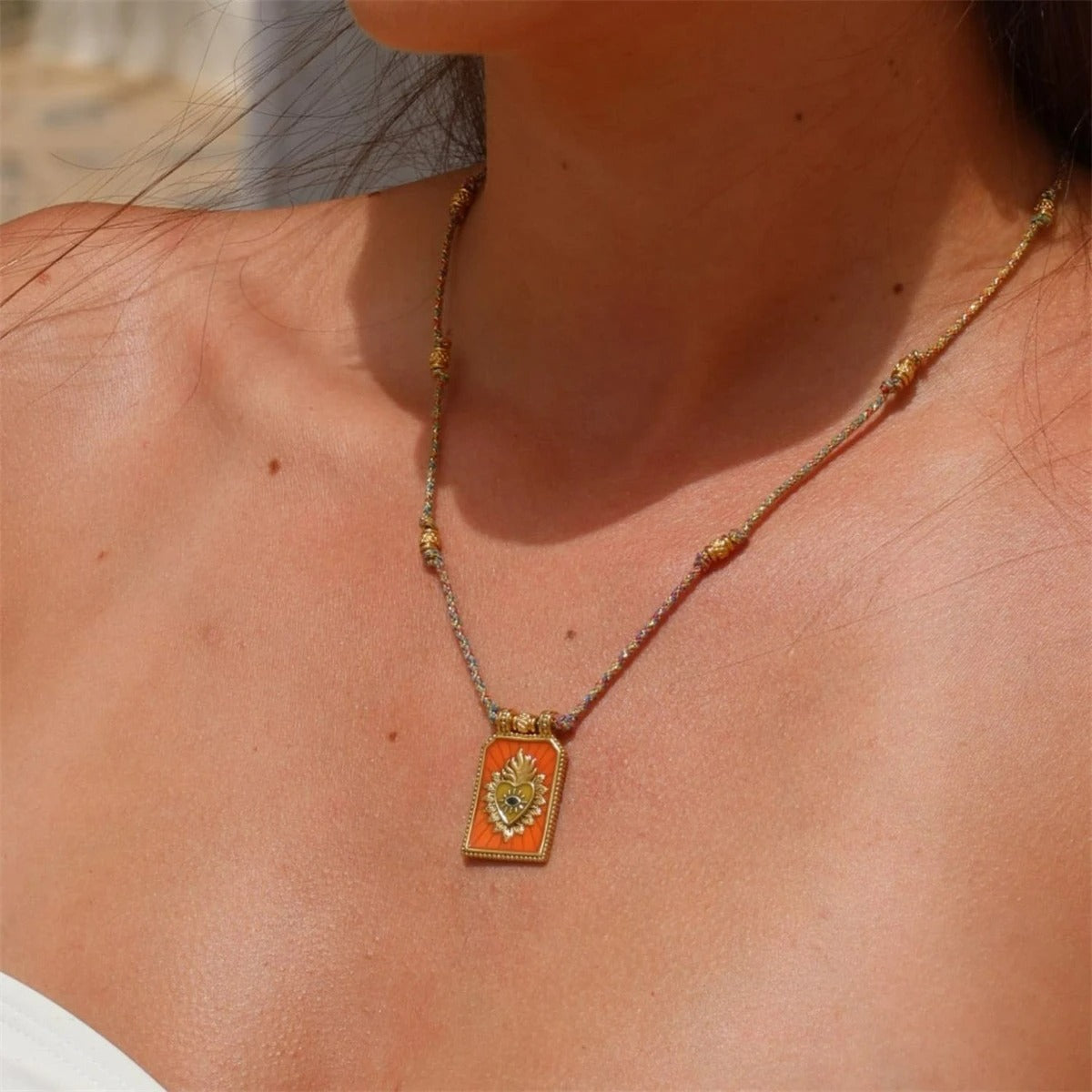 Collier Femme Pendentif Carte Tarot Cœur