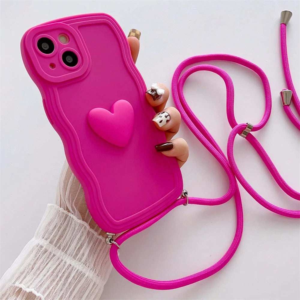 Coque de Telephone Cœur Avec Cordon iPhone