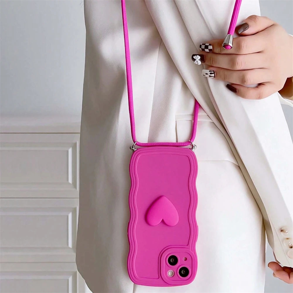 Coque de Telephone Cœur Avec Cordon iPhone