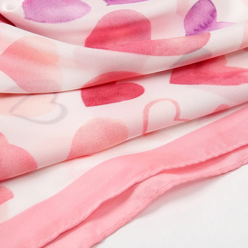 Foulard Femme Carré Aux Cœurs Pastel