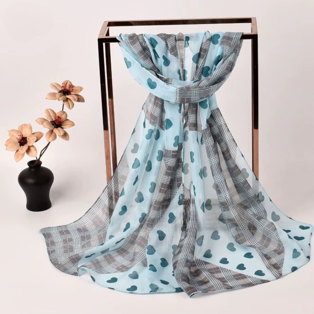 Foulard Femme Fin à Coeur sur fond gris