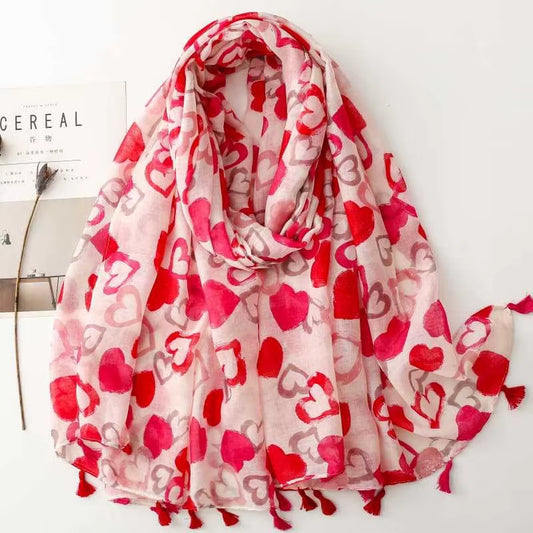 Foulard Femme Rouge à Coeur sur fond blanc