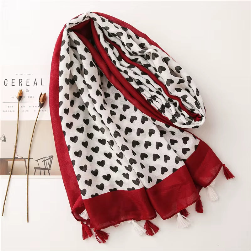 Foulard Femme Rouge et Noir à Coeur