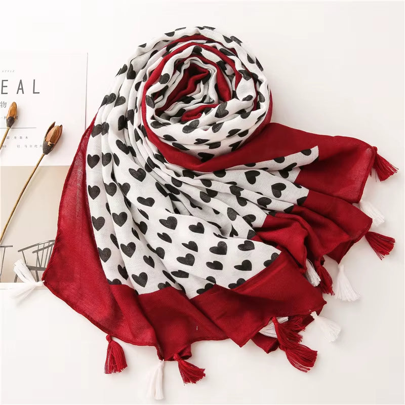 Foulard Femme Rouge et Noir à Coeur