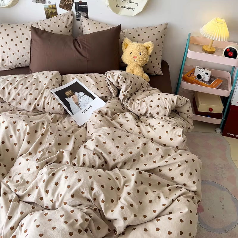 Housse de Couette Coeur Marron