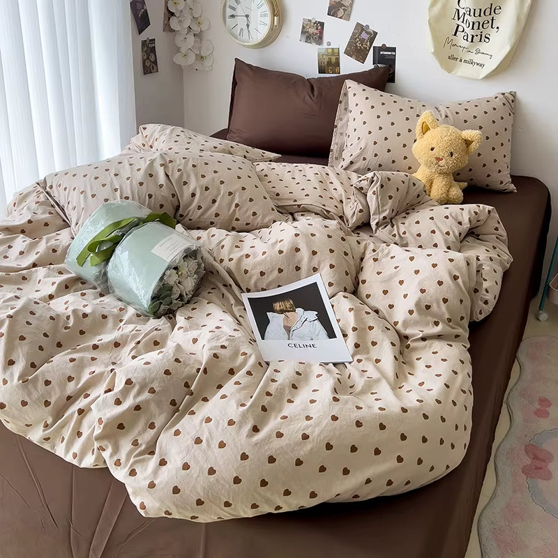 Housse de Couette Coeur Marron