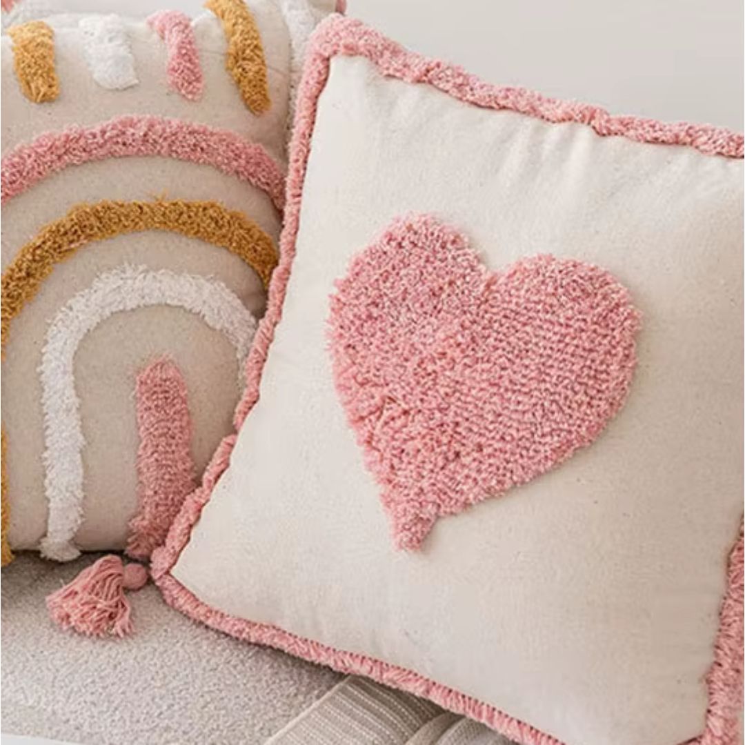 Housse de Coussin Motif Coeur Rose