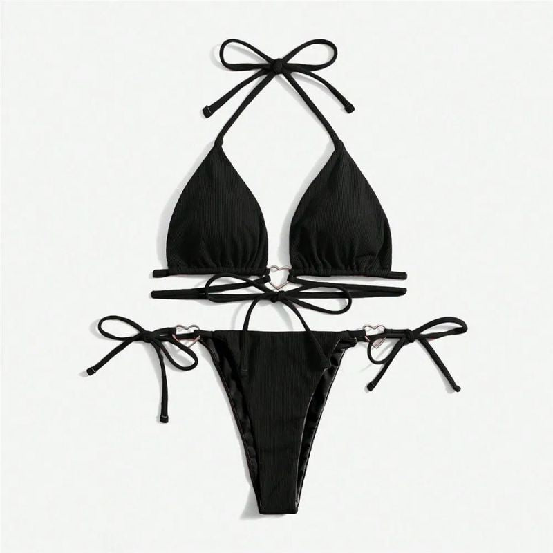 Maillot de Bain Femme Bijoux Cœurs Délicats noir sur fond blanc