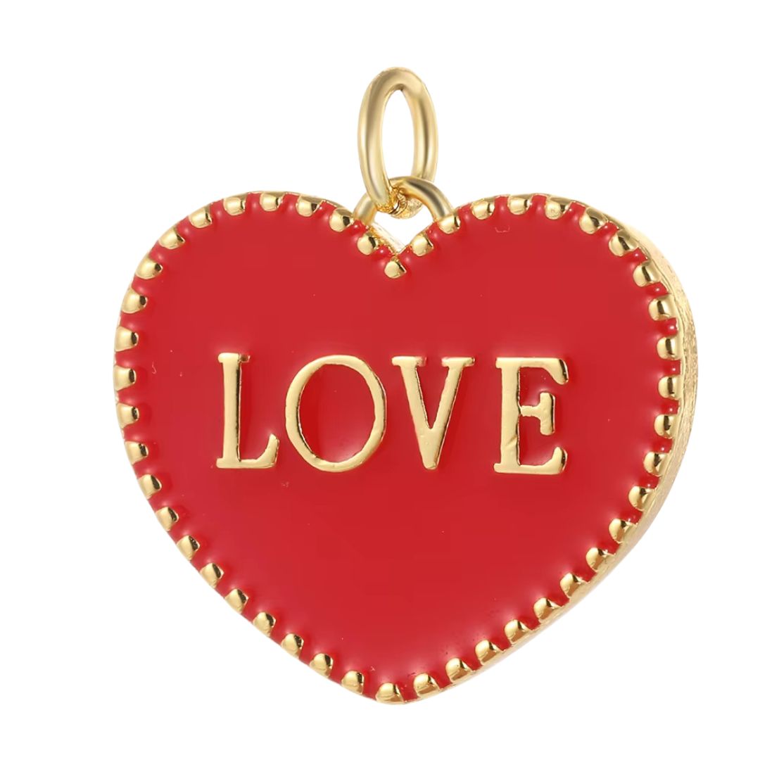 Pendentif en Émail Coeur Rouge