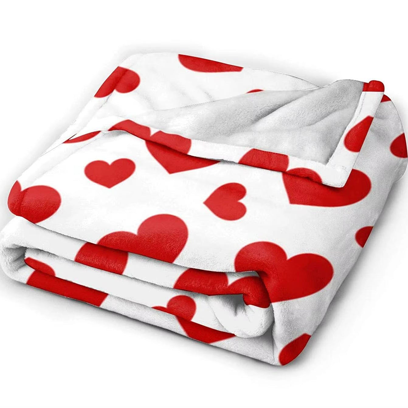 Plaid à Motif Gros Coeur Rouge sur fond blanc