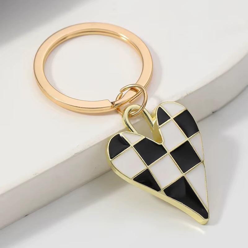 Porte Clé Coeur à Carreaux