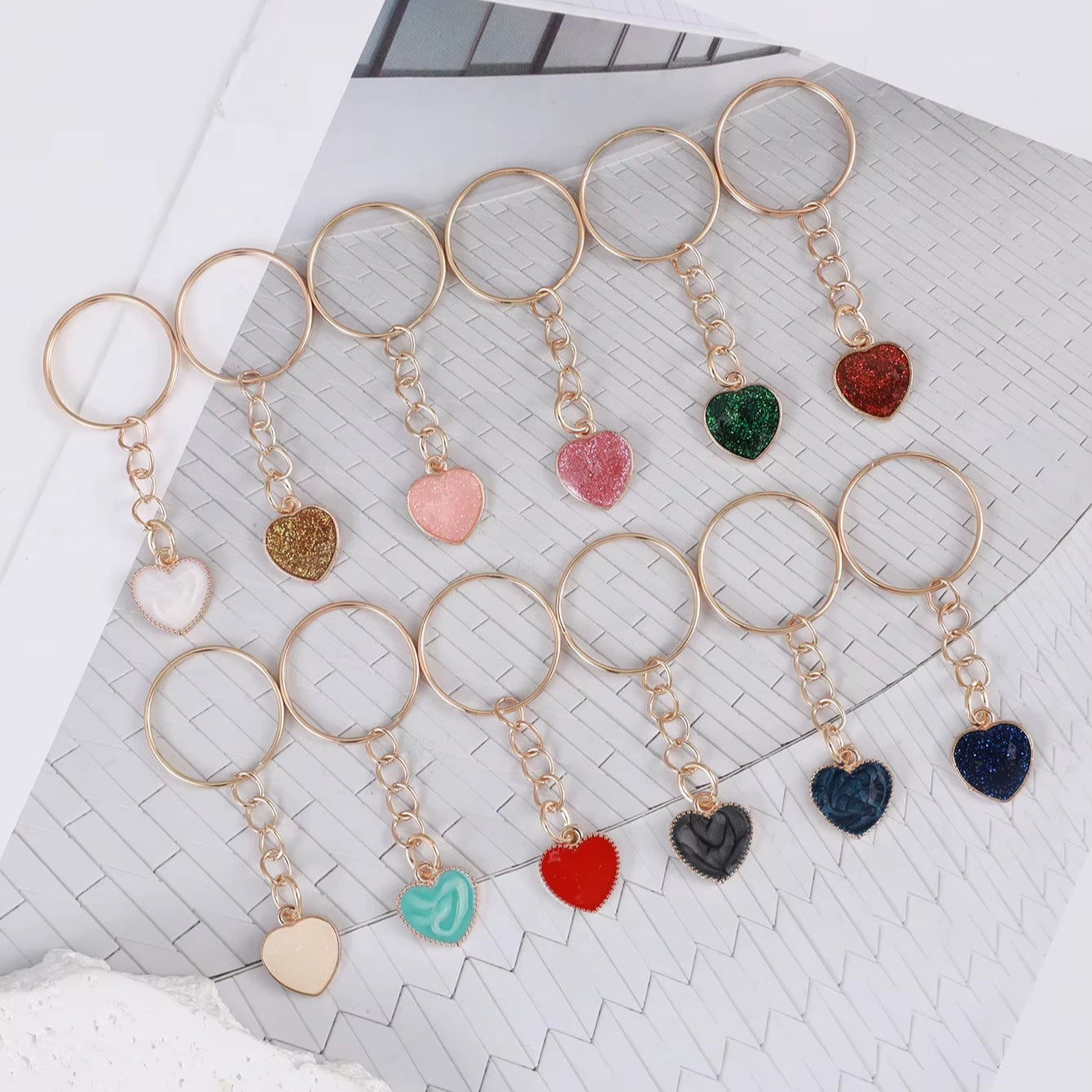 Porte Clé Doré Coeur Coloré Lot de 12