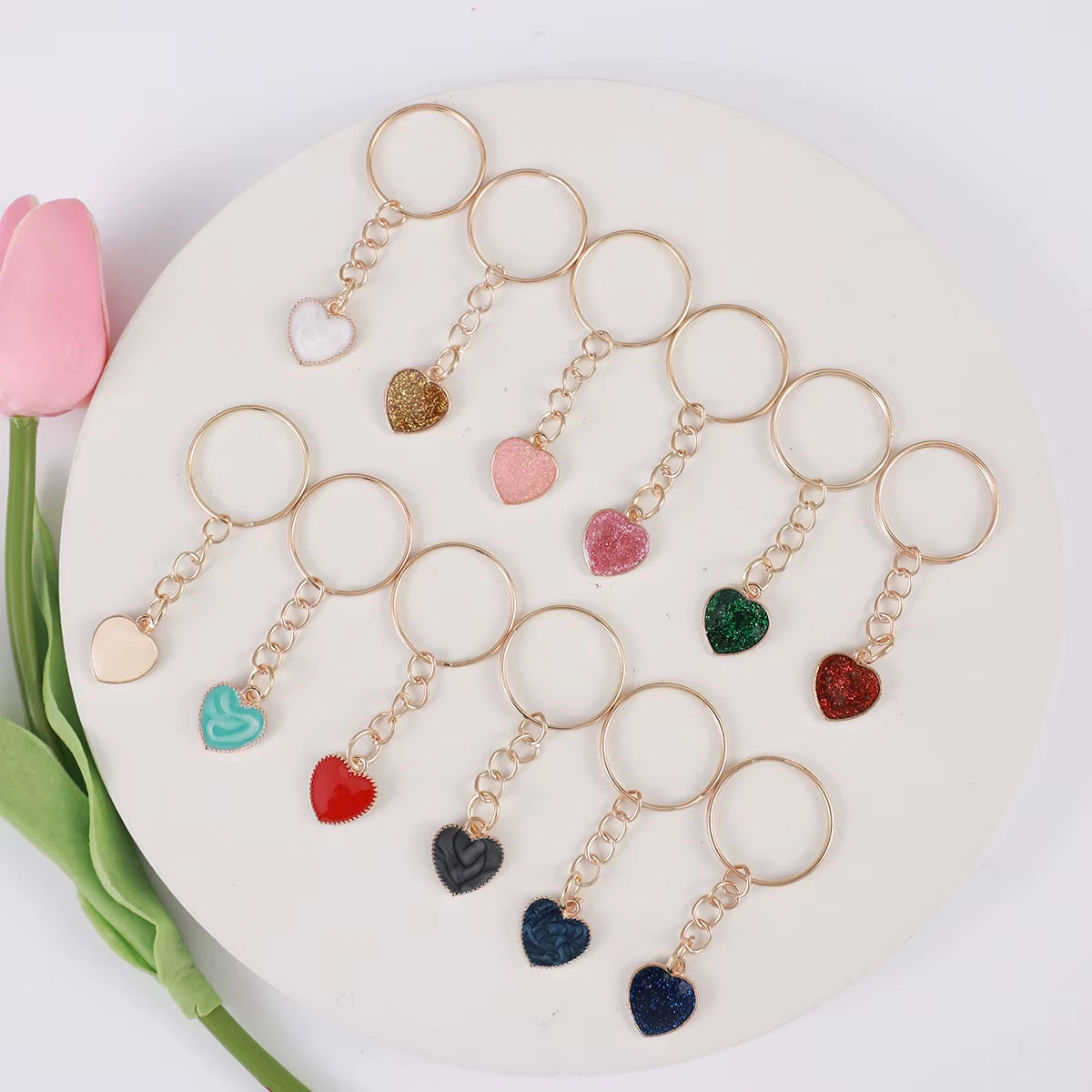 Porte Clé Doré Coeur Coloré Lot de 12