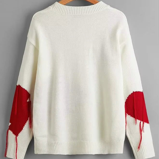 Pull Brodé Coeur Rouge