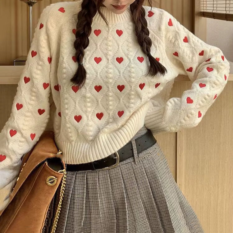 Pull Chaud avec Broderie Coeur