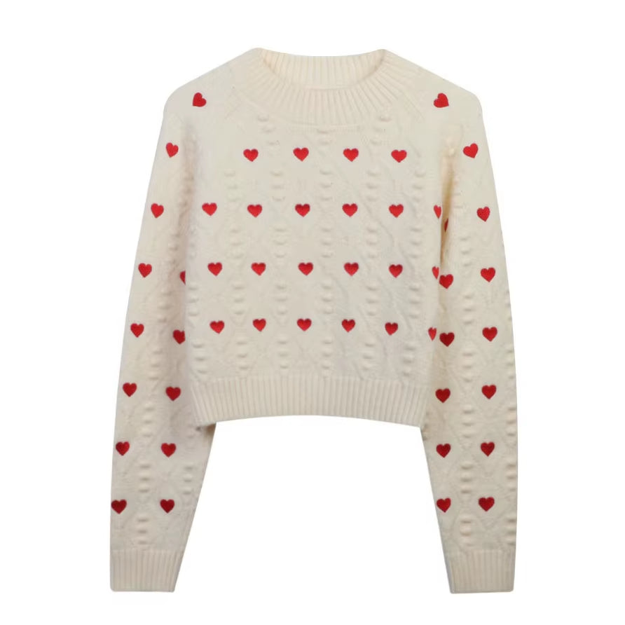Pull Chaud avec Broderie Coeur sur fond blanc
