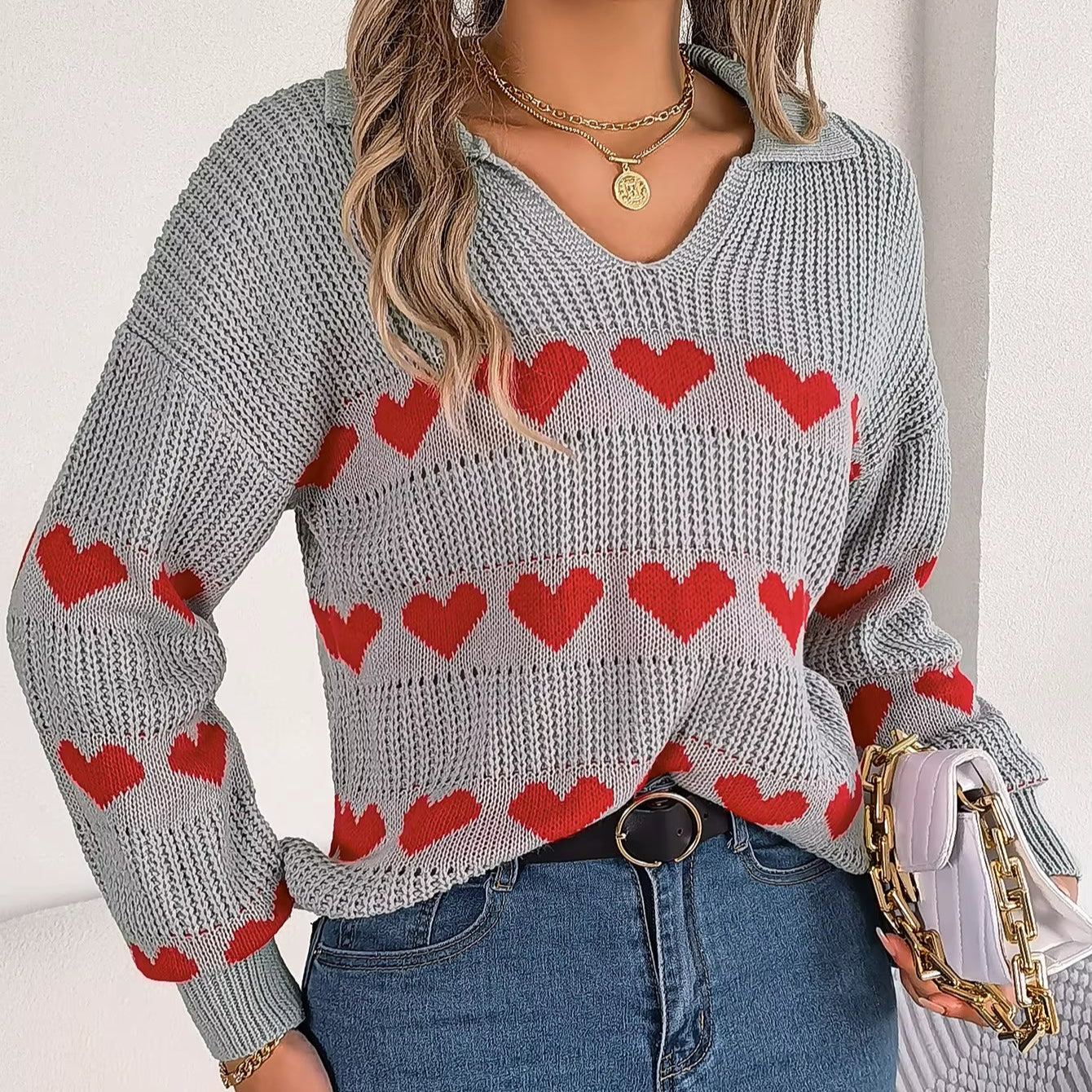 Pull Femme Ample à Coeurs