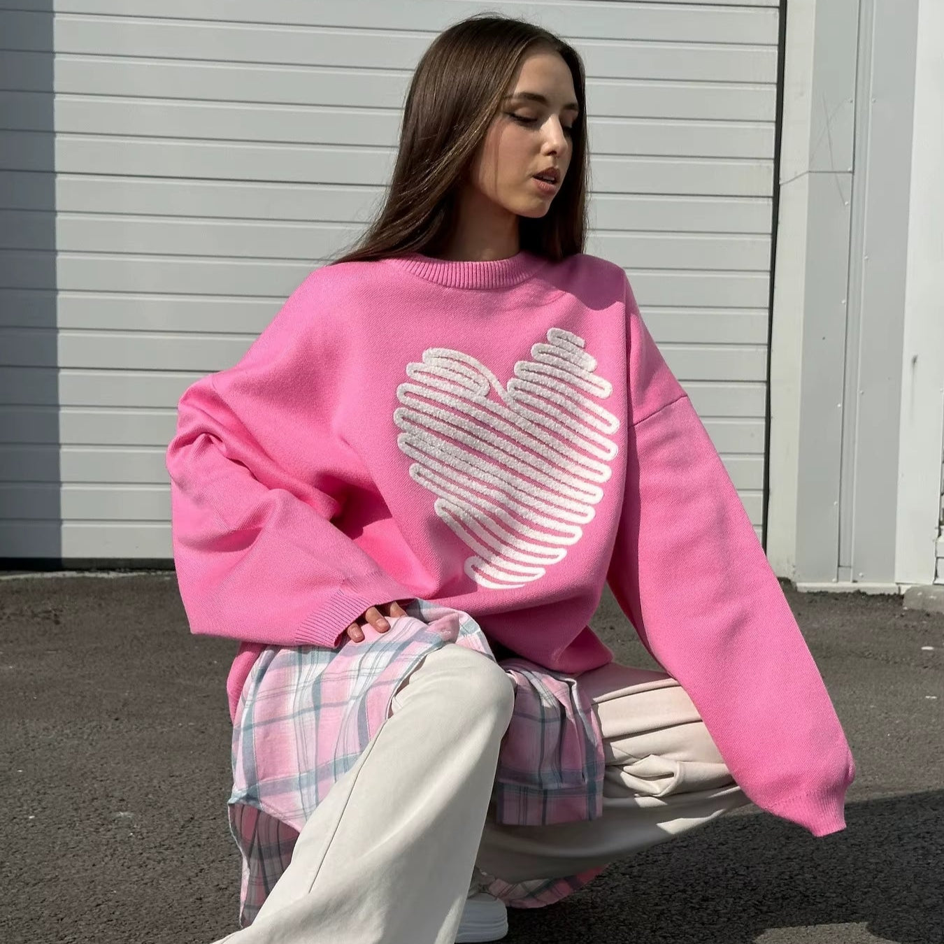 Pull Femme Coeur Rose et Moderne