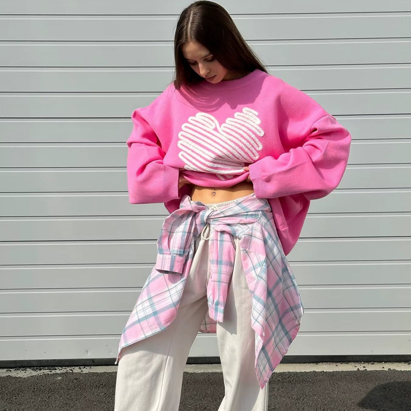 Pull Femme Coeur Rose et Moderne