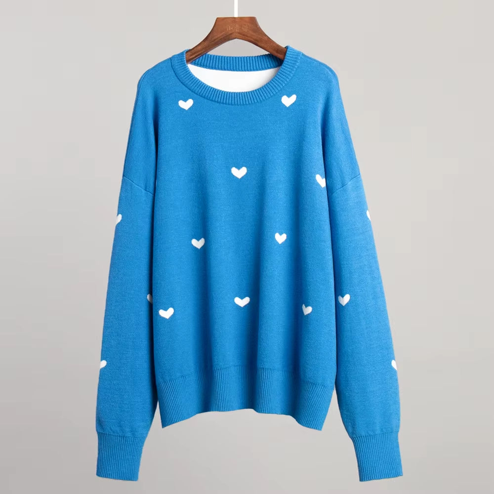Pull Femme Imprimé Coeurs Blancs