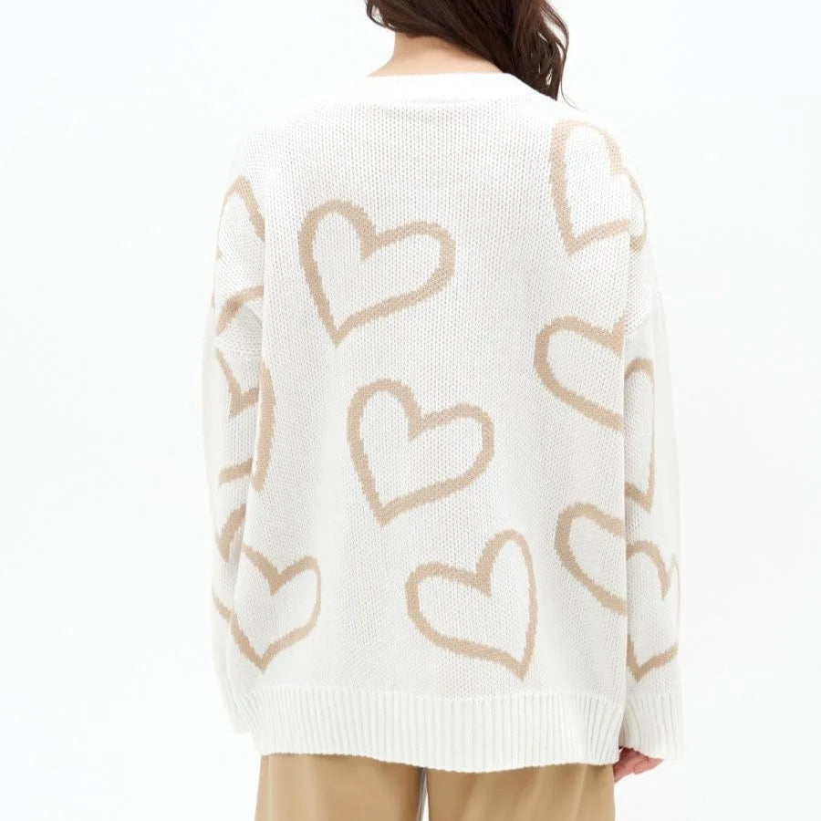 Pull Femme Imprimé Grands Coeurs