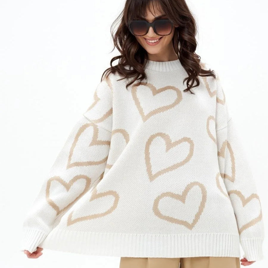 Pull Femme Imprimé Grands Coeurs