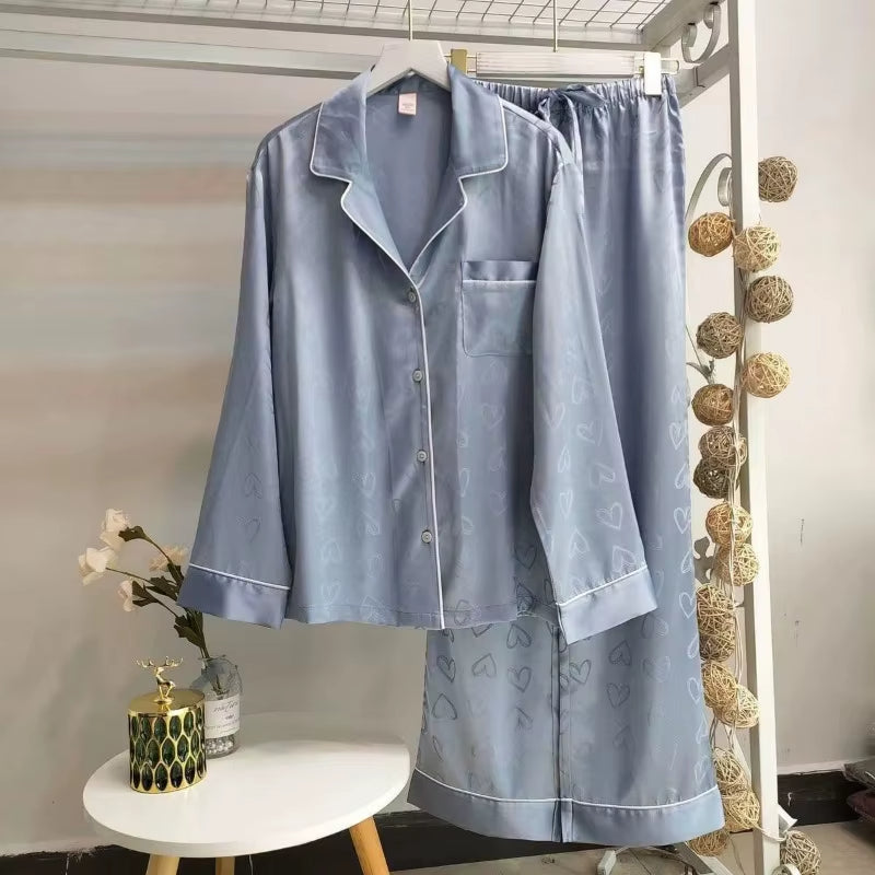 Pyjama Femme Effet Soie à Coeurs