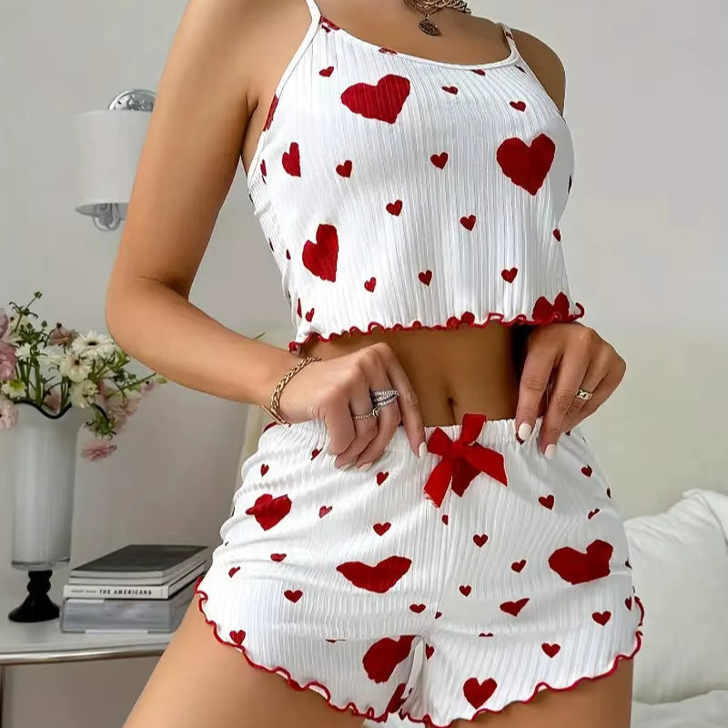 Pyjama Short Imprimé Coeur sur une femme