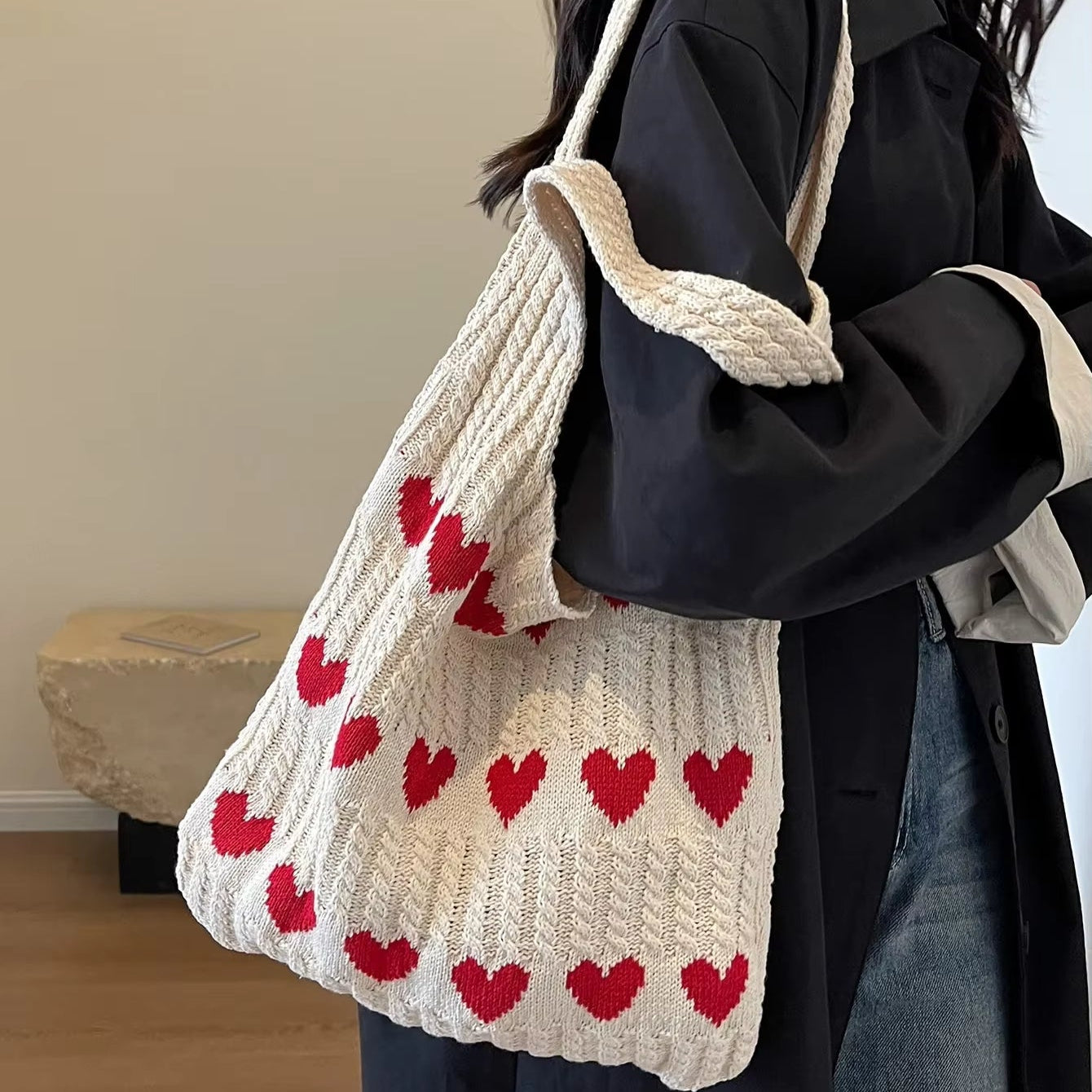 Sac Tote Décontracté à Motifs de Coeurs