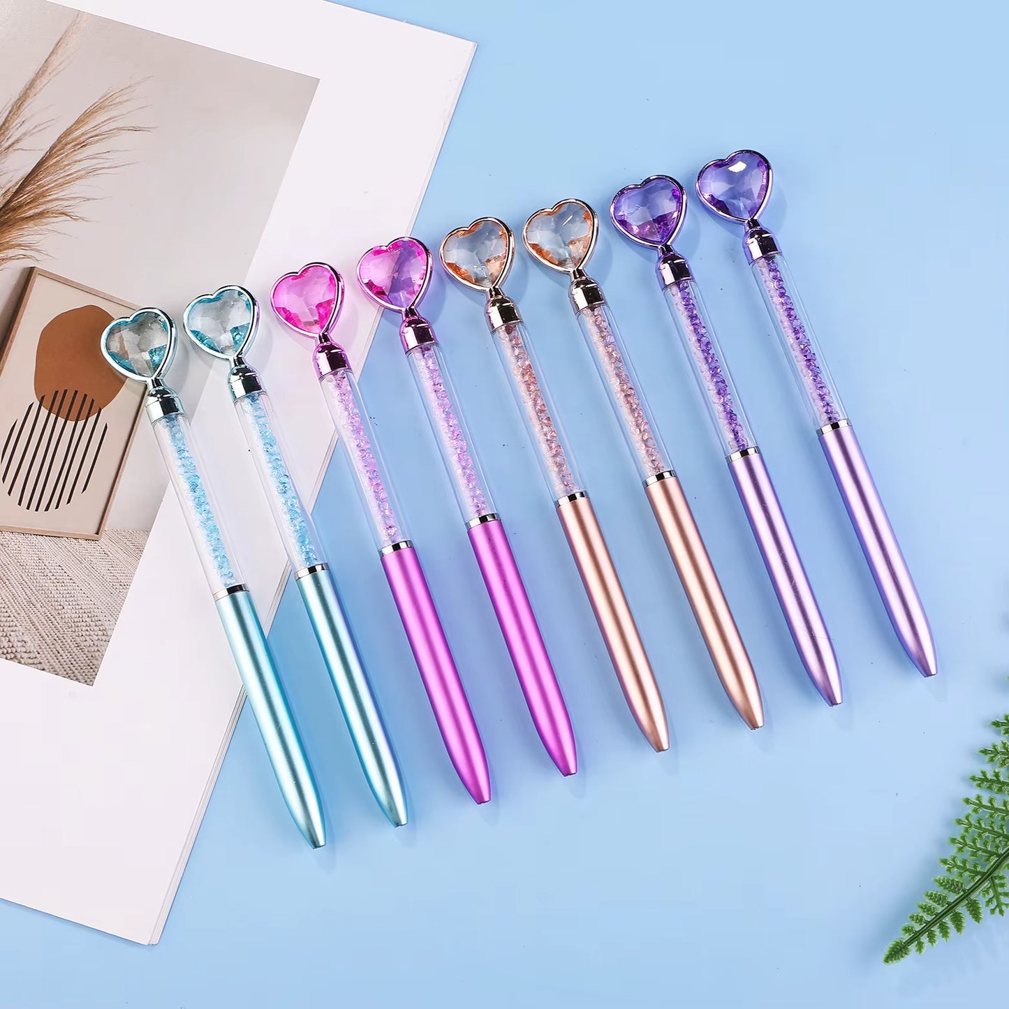 Stylos à Bille Métal Coeur sur fond bleu