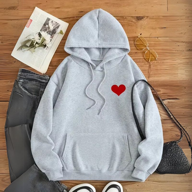 Sweat Femme Coeur Rouge à Capuche