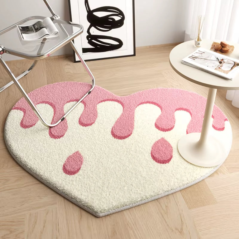 Tapis Rose et Blanc Coeur Coulant