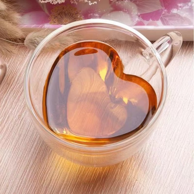 Tasse Double Paroi en Verre en Forme de Coeur