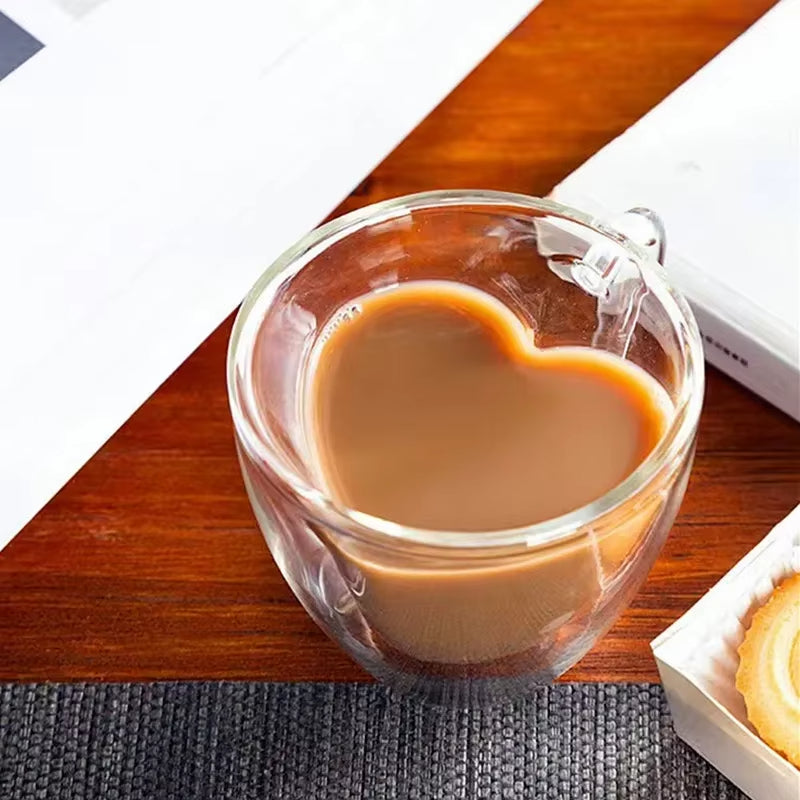 Tasse Double Paroi en Verre en Forme de Coeur