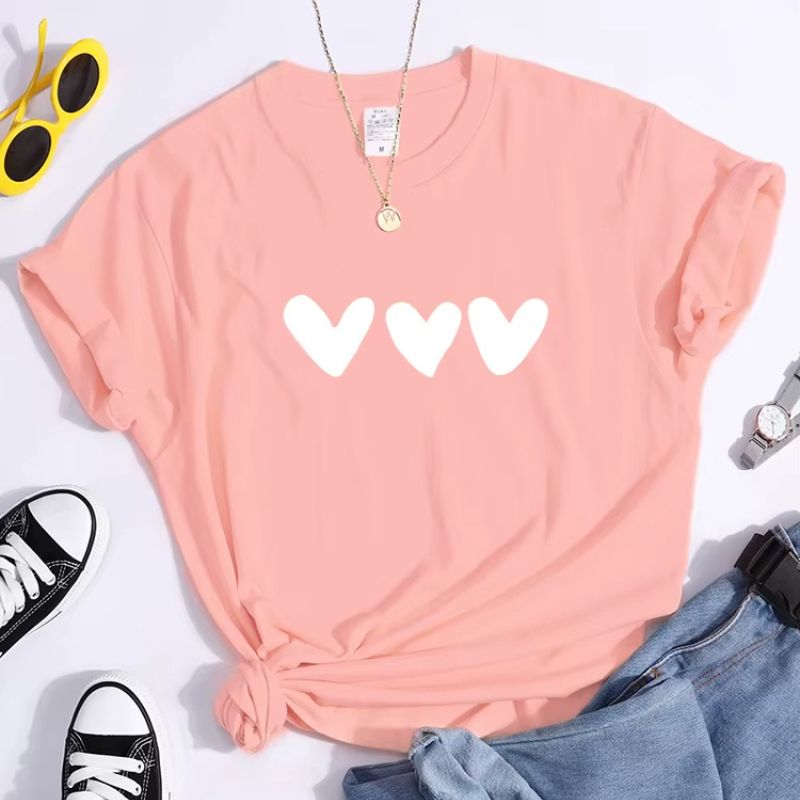 Tee Shirt Femme avec Imprimé 3 Cœurs