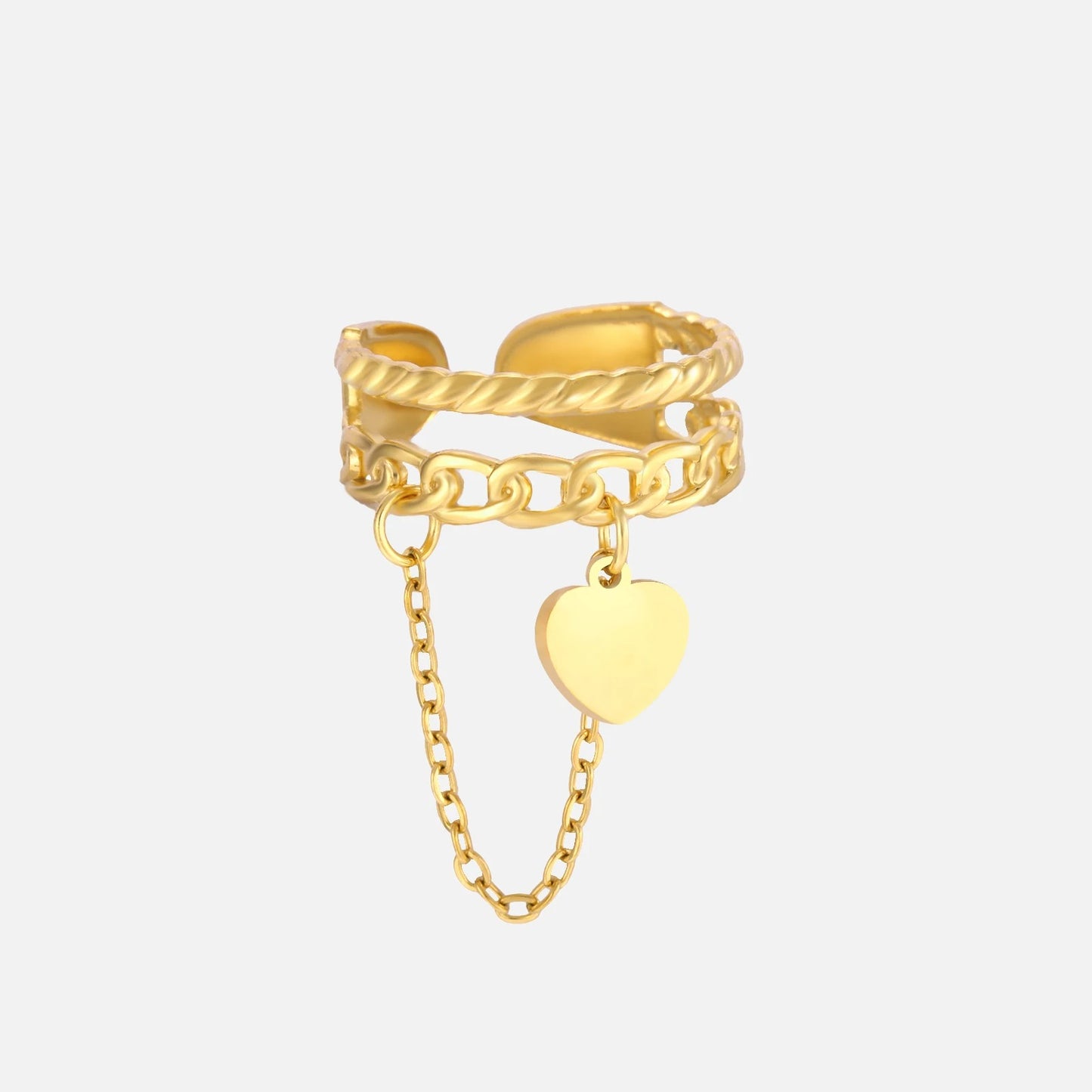 Bague Femme Ajustable Chaine et Cœur
